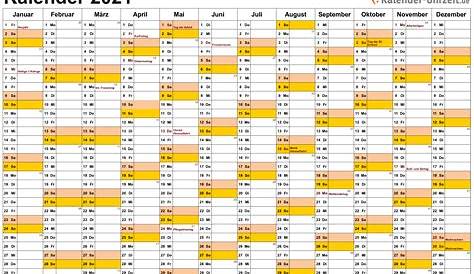 Kalender 2021 mit Excel/PDF/Word-Vorlagen, Feiertagen, Ferien, KW