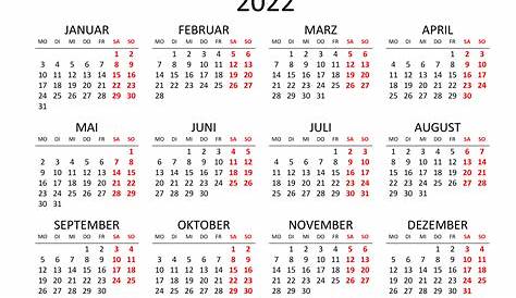 Kalender 2022 mit Excel/PDF/Word-Vorlagen, Feiertagen, Ferien, KW