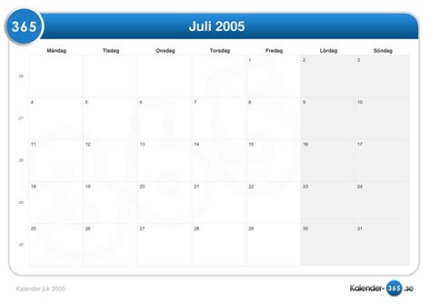 kalender 2005 juli