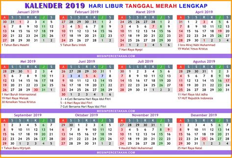 kalender 2019 lengkap dengan tanggal merah