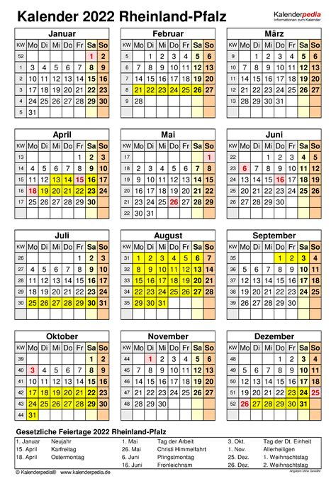 kalender 2022 mit kw rlp