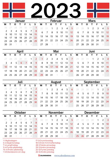 kalender 2023 med ukedager
