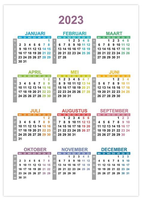 kalender 2023 met weeknummers gratis