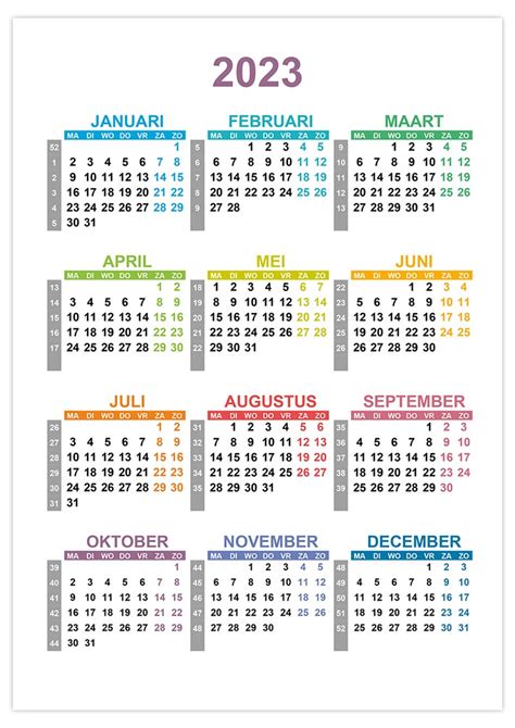 kalender 2023 met weeknummers word