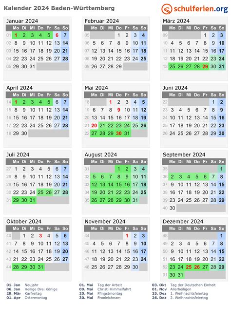 kalender 2024 bw mit ferien und feiertagen