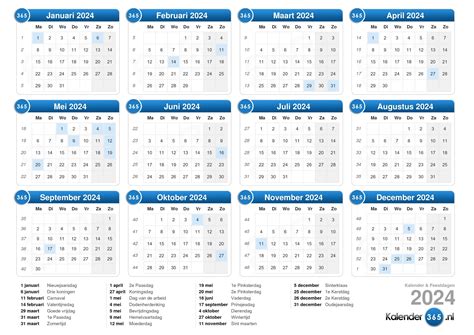 kalender 2024 met feestdagen nederland