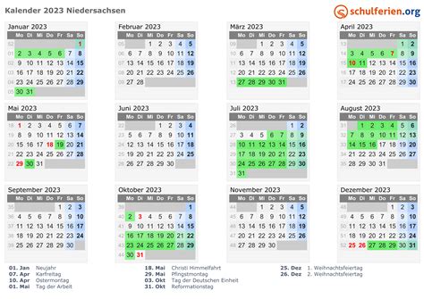 kalender 23 mit feiertagen niedersachsen