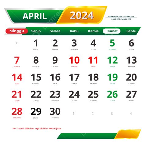 kalender april 2024 dengan tanggal merah