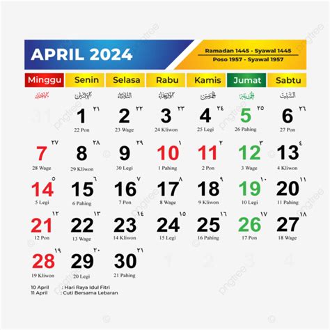 kalender april 2024 indonesia lengkap