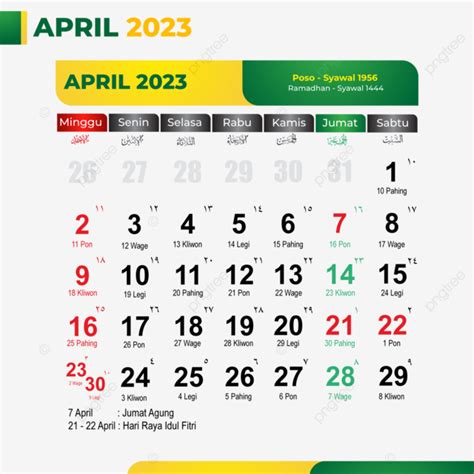 kalender bulan 4 2023