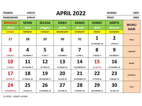 kalender bulan april 2022