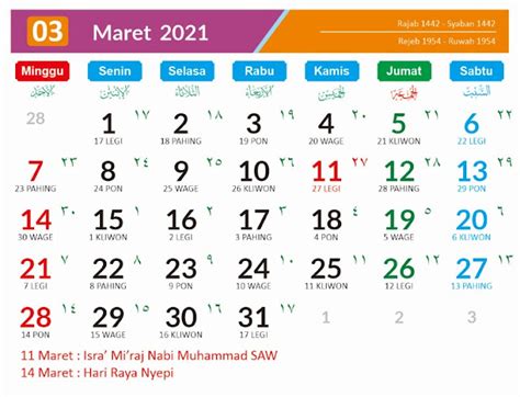 kalender bulan maret 2021