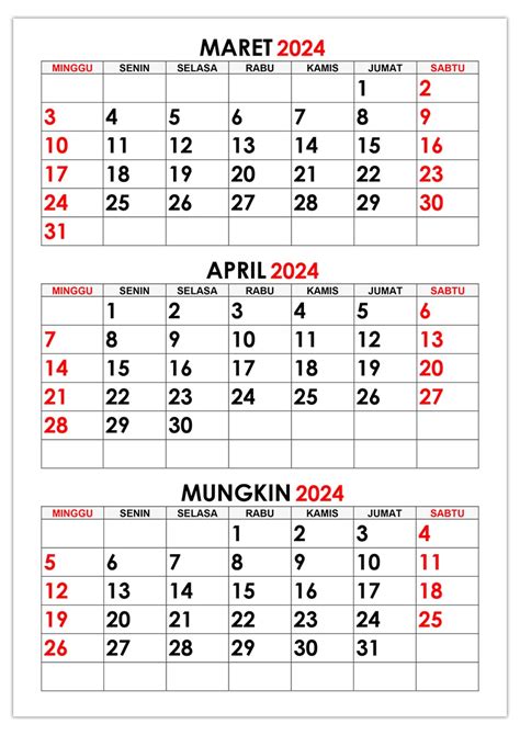 kalender bulan maret dan april 2024