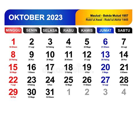 kalender bulan oktober 2023 indonesia