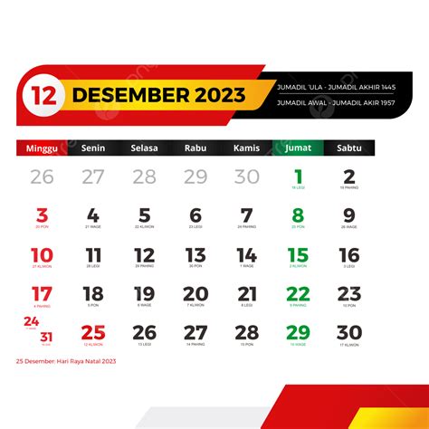 kalender desember 2023 dan tanggal merah