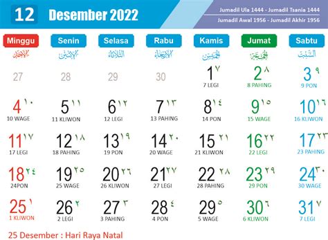 kalender hijriyah bulan desember 2022