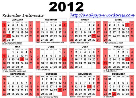 kalender indonesia 2012