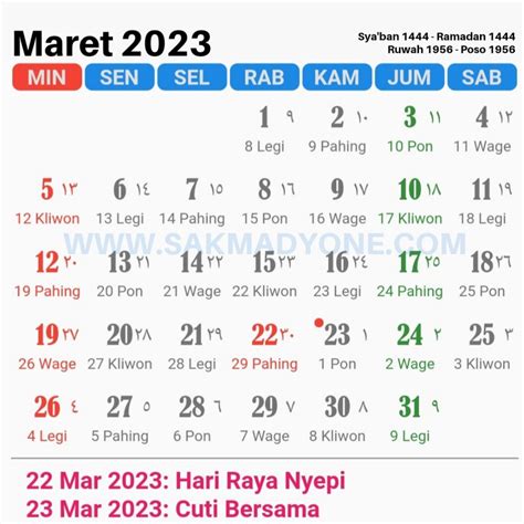 kalender islam maret 2023