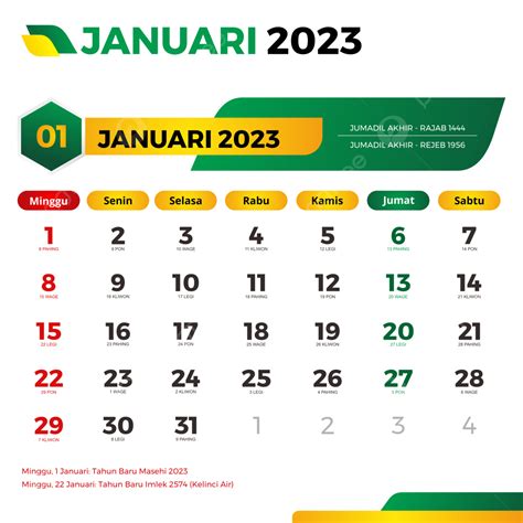 kalender januari tahun 2023
