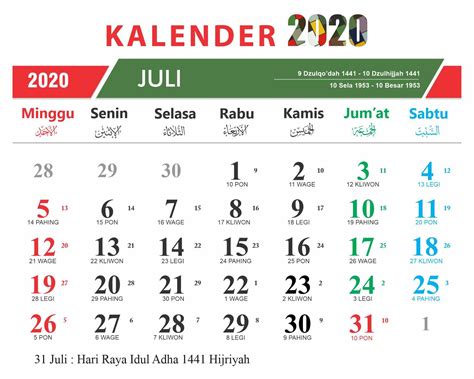 kalender juli 2020 indonesia