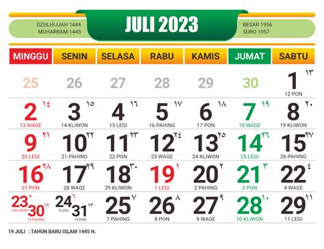 kalender juli 2023 lengkap jawa