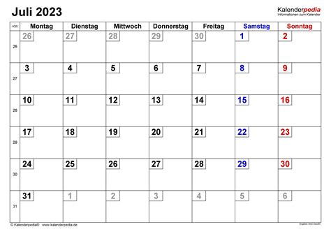 kalender juli 2023 zum ausdrucken