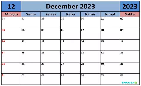 kalender kerja desember 2023