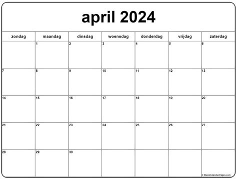 kalender maand april 2024