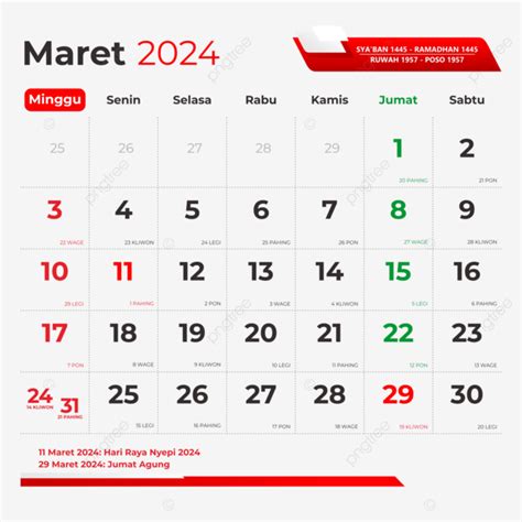 kalender maret 2024 dengan tanggal merah