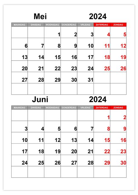 kalender mei juni 2024
