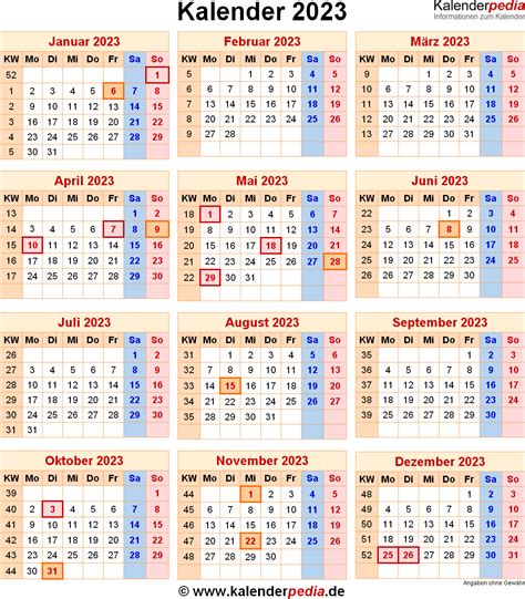 kalender mit kw 2023