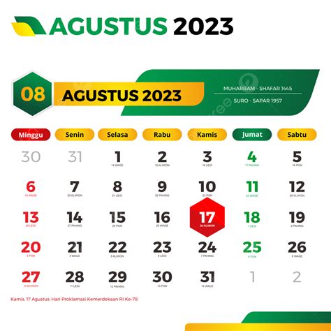 kalender nasional bulan agustus 2023