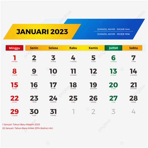 kalender nasional bulan januari 2023