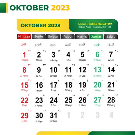 kalender nasional bulan oktober 2023