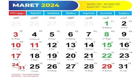 kalender nasional maret 2024