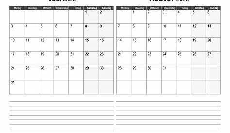 Kalender Juli 2023 als Excel-Vorlagen