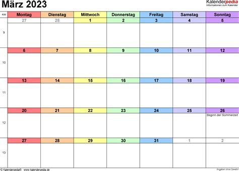 kalenderpedia 2023 monatskalender word
