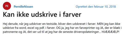 kan ikke udskrive i farver