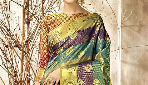 Kanjeevaram Multicolor Silk Saree Vastram Stripes