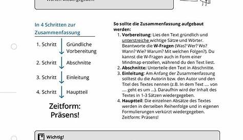 Arbeitsblatt - Zusammenfassung Sachtext - Deutsch - tutory.de