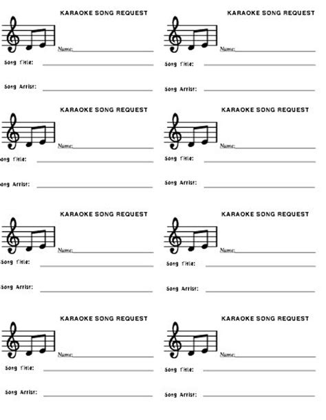 Karaoke Request Slip Template