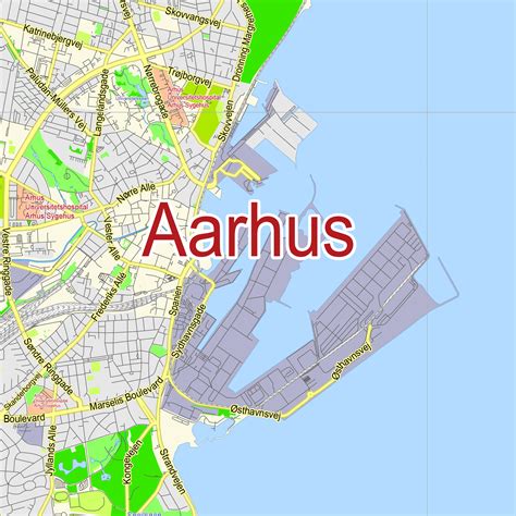Stadtplan von Arhus Detaillierte gedruckte Karten von Arhus, Danemark