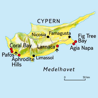 Cypern Karta Karta östkusten