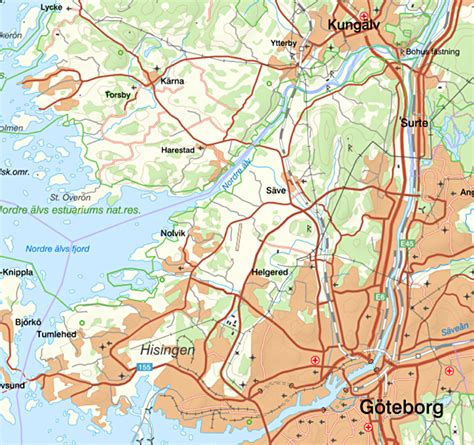 Stadskarta över Hisingen Handritade stadskartor och posters