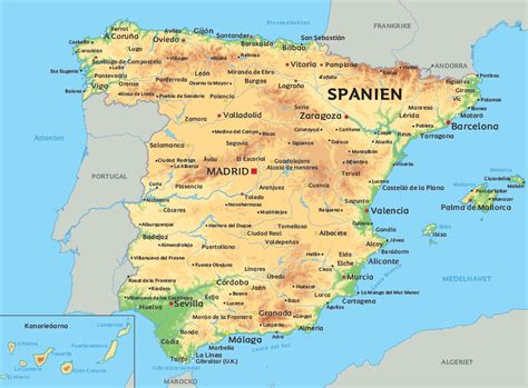 Karta över Spanien se de största städerna i Spanien Albatros