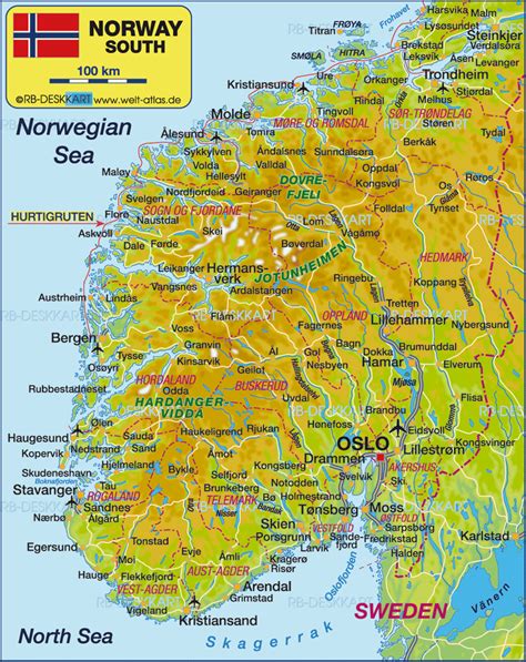 Map of South Norway (Norway) Map in the Atlas of the World World Atlas