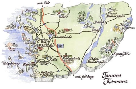 Stadskarta över Tanums kommun Handritade stadskartor och posters