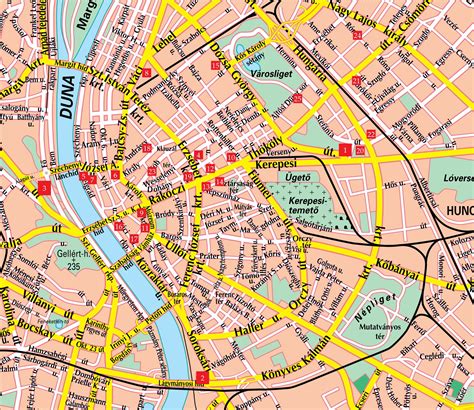 Map Budapest, central, Hungary Overview (city center). Central