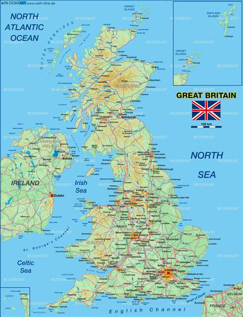 Physical Map of United Kingdom Ezilon Maps