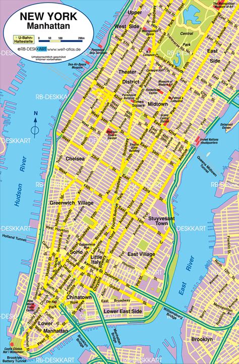 Karte von New York, Manhattan (Stadt in Vereinigte Staaten) WeltAtlas.de